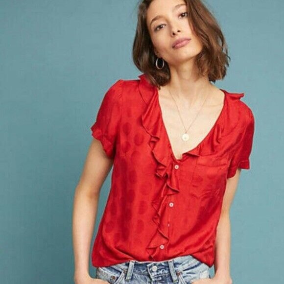 Anthropologie Tops - Anthropologie Maeve Jojo Ruffle Button down Top